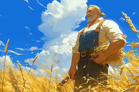 麦田里收割的农民背景图片