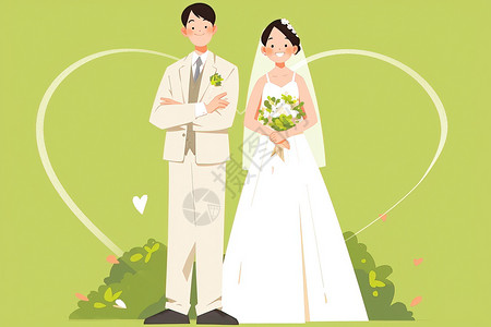 婚礼卡通婚礼中的新郎新娘插画