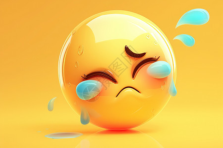 球黄色哭泣的表情球插画