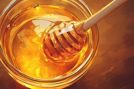 蜂蜜勺子勺子上的金黄蜂蜜插画