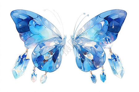 设计绘制水彩绘制的蓝色蝴蝶插画