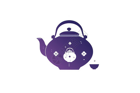 紫砂陶瓷紫色的茶壶茶杯插画
