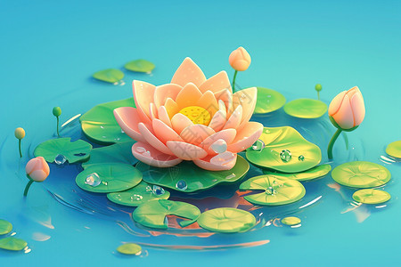 漂浮植物荷塘上漂浮的莲花插画