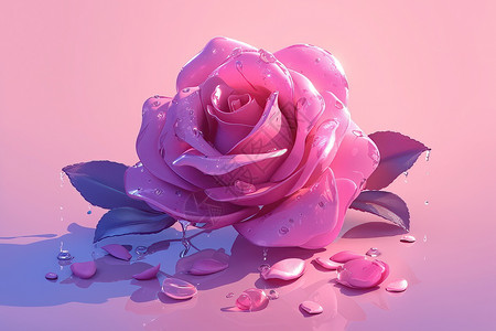 玫瑰露水水滴落在粉色的玫瑰上插画