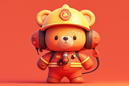 消防标识玩具熊戴着消防员头盔插画