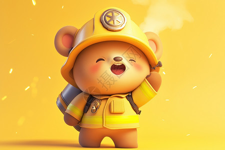 消防预案小熊戴着消防帽插画