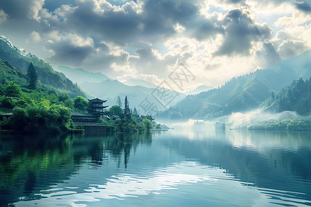 山峰倒影湖畔山峰背景