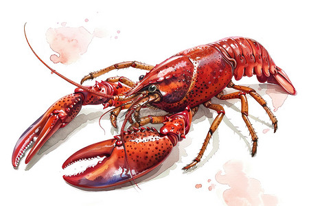 海鲜龙虾插画红色的龙虾插画