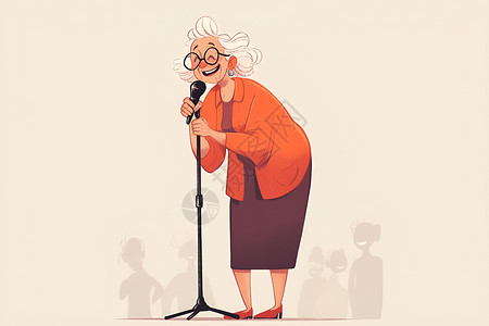 老人舞白发奶奶在舞台上唱歌插画