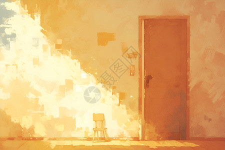 温暖家具温暖色调的房间门插画