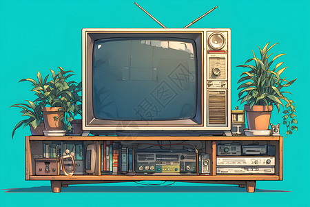电视机屏幕怀旧的复古电视机插画