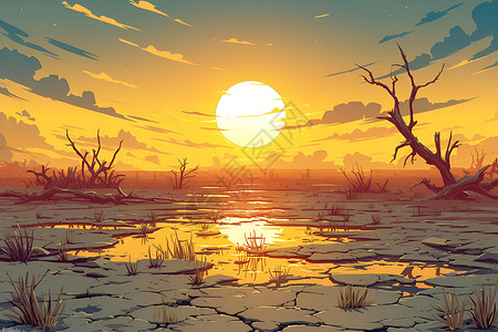 日落时的干旱土地图片素材