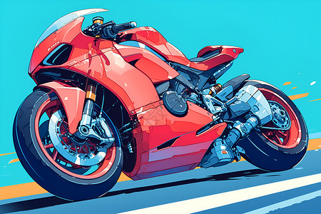 车辆扫描展示的红色摩托车插画