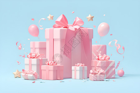 粉色气球礼盒可爱粉色礼盒插画