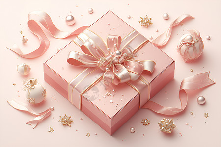 惊喜礼品粉色礼盒上的丝带插画