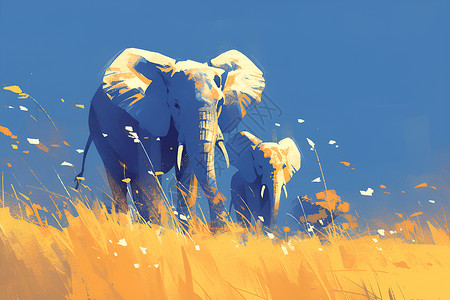 坡上草原草原上的大象插画