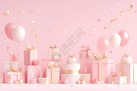 粉色气球礼盒粉色礼盒主题插画