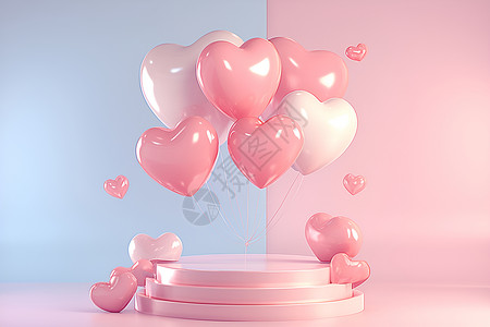 粉色心形气球悬浮的心形气球设计图片