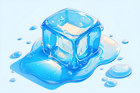 雨滴形状冰与水的交融插画