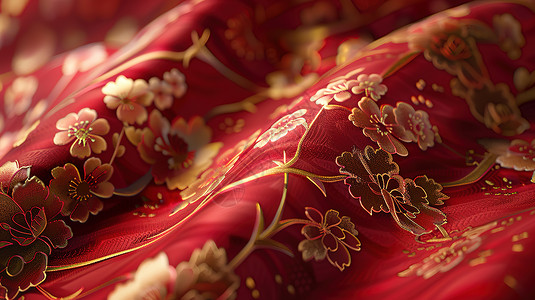 红色布料上的花纹背景图片