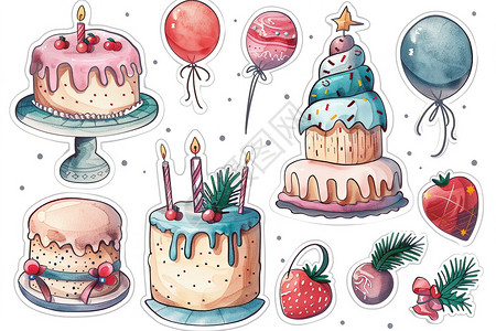 蜡烛装饰美味的派对蛋糕插画
