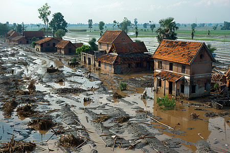 洪水引发的农田受损高清图片