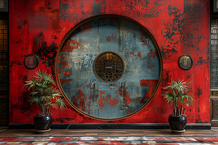 传统花纹图案中国风庭院背景