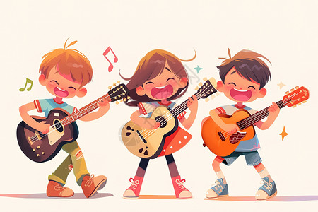 孩子们菜弹吉他唱歌的孩子们插画