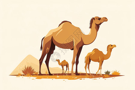 沙漠中的骆驼母子背景图片