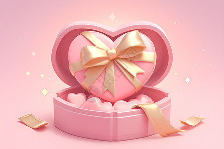 粉色爱心装饰粉色背景下的迷人心形礼盒插画