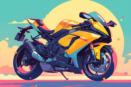 日落背景下的摩托车高清图片