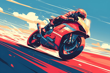 骑着火烈鸟人骑摩托车的人在道路上畅行插画