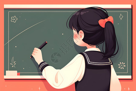 黑板做题黑板上书写的女孩插画