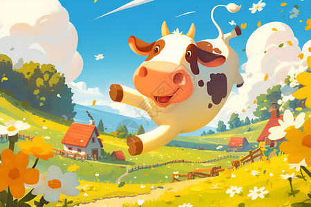 农业植保农场中的农业奶牛插画