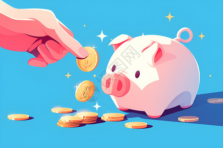 卡通小猪设计设计的硬币和储蓄罐插画