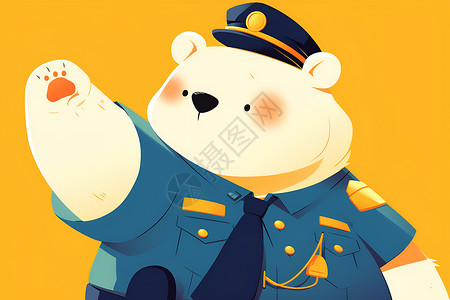 穿着警察制服的小熊插画