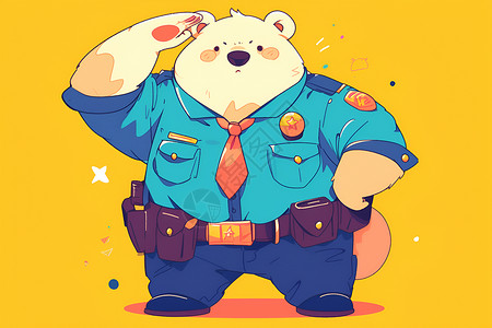 警察制服设计的熊警察插画