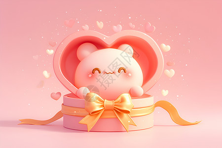 礼品茶具粉色的心形礼盒插画