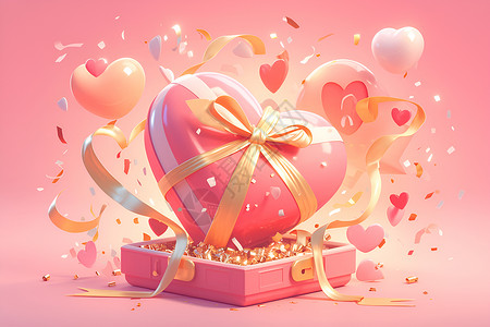 粉色爱心装饰粉色的礼盒插画
