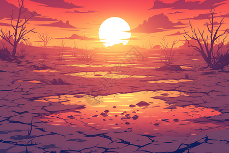 日出沙漠沙漠孤寂插画
