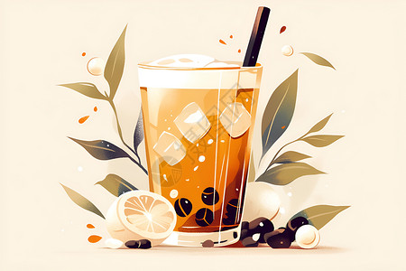 珍珠菇珍珠奶茶在白色背景中插画
