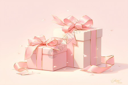 粉色缎带礼品盒粉色的礼品盒插画
