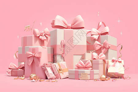 礼品茶具粉色礼盒的礼物插画