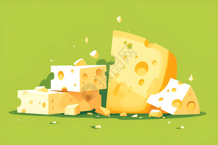 美食优惠前清绿背景前的奶酪插画