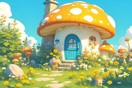童话般的蘑菇屋背景图片