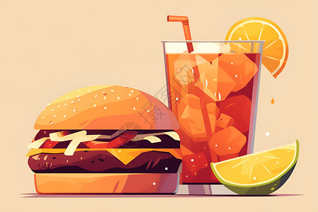 食物套餐欢乐美味的汉堡套餐插画