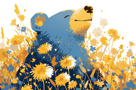 卡通草地插画可爱的棕熊插画