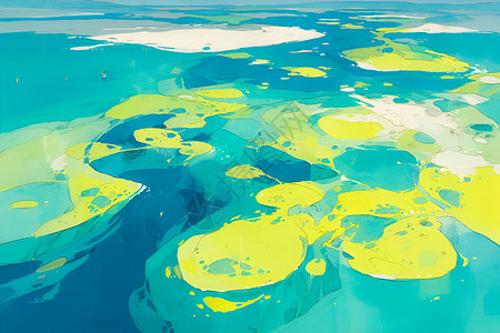 海面浮岛远古冰上的绿色插画