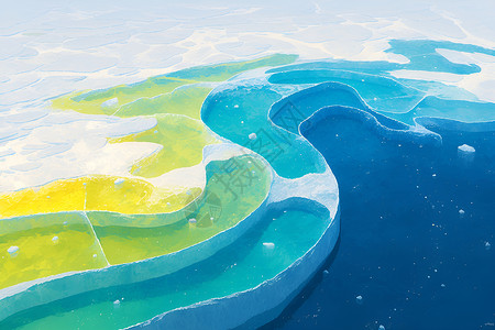 结冰路面海洋中漂浮着一块色彩缤纷的冰山插画