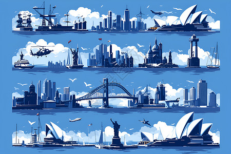 悉尼地标著名城市地标插画